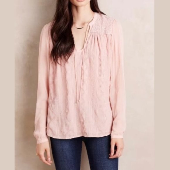 Anthropologie Tops - Anthro Tiny Embroidered Tunic Pink M